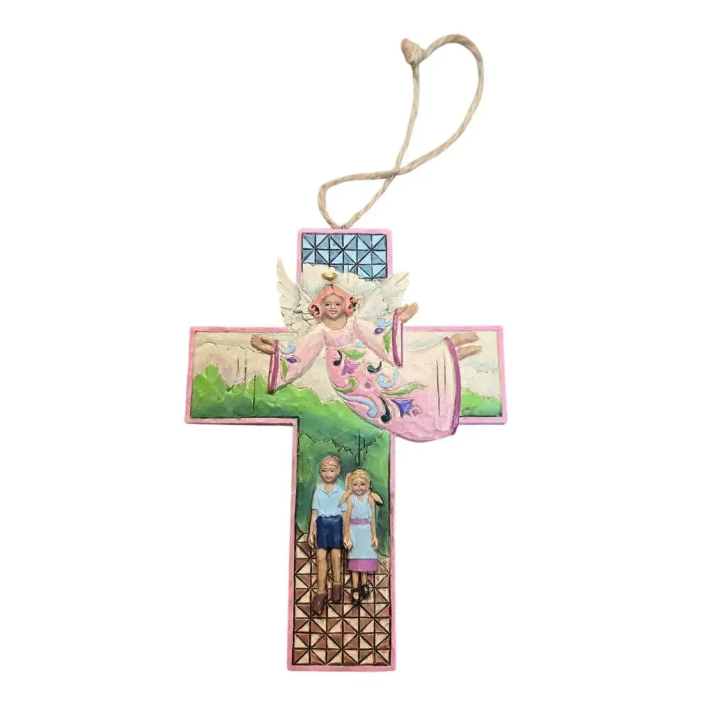 Jim Shore Guardian Angel Cross Pink Children Ornament Hanging Art